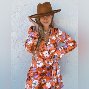 NWOT Zara Orange Floral Wrap Dress Sz S